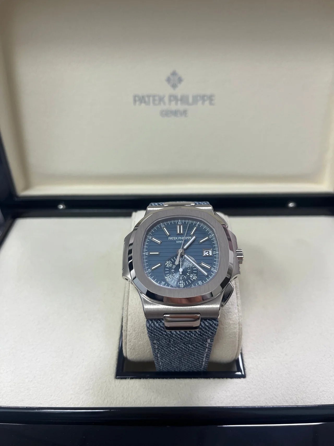 Patek Philippe Nautilus Chronograph – White Gold “Denim” Strap