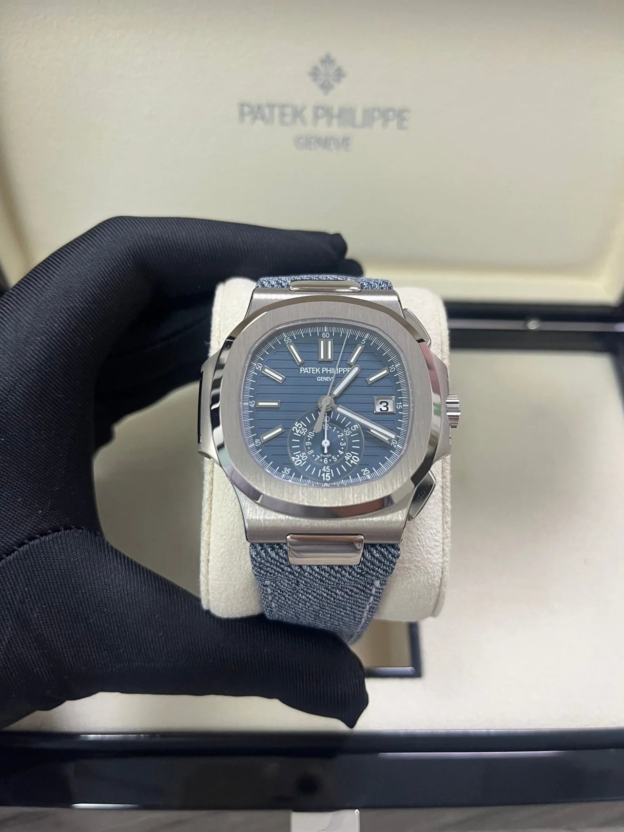 Patek Philippe Nautilus Chronograph – White Gold “Denim” Strap