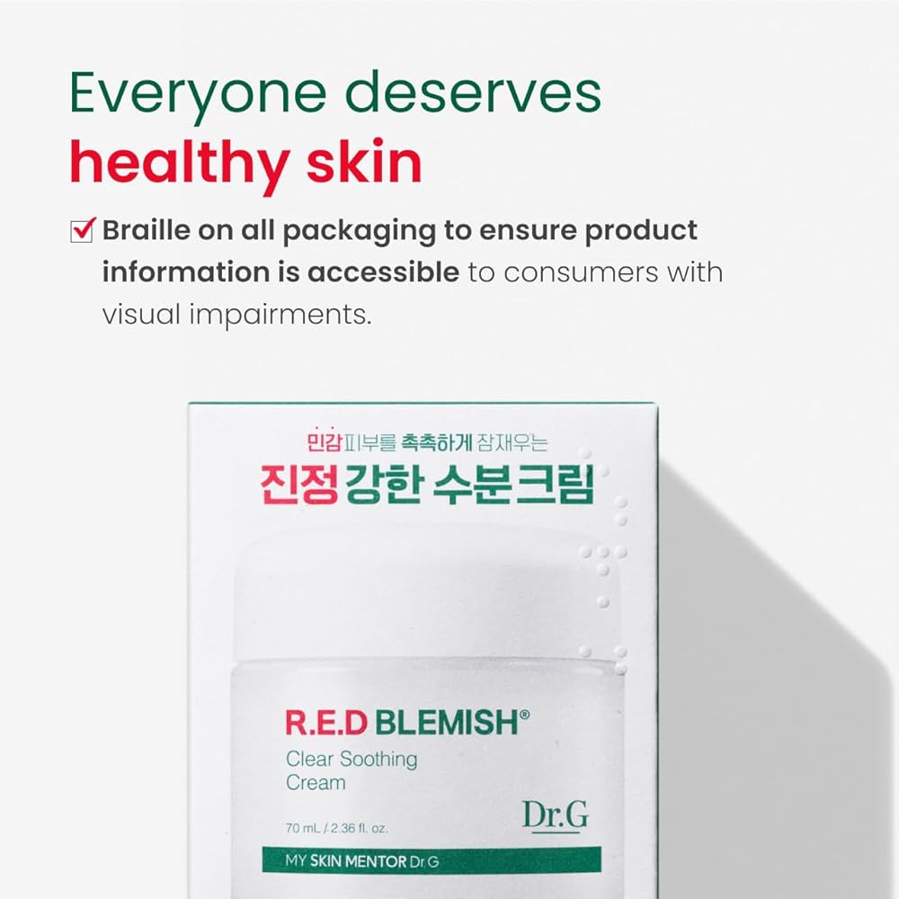 Dr. G R.E.D. Blemish Clear Soothing Cream - Calming Korean Moisturizer for Redness - Soothes Acne & Irritation - With Centella Asiatica - Long-Lasting Hydration - 2.36 fl oz