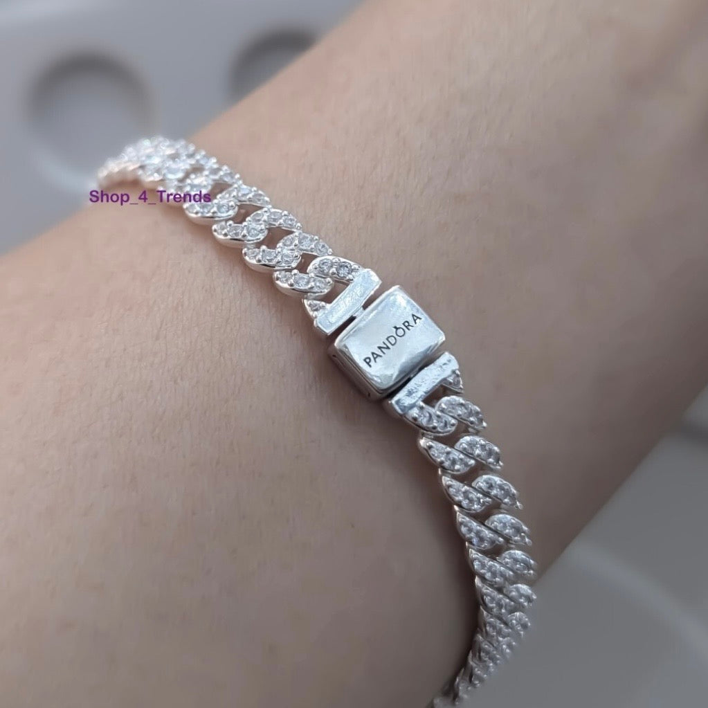 Diamond bracelet for valentine “PANDORA Timeless Pavé Cuban Chain Bracelet - Sterling Silver Bracelet with Cubic Zirconia - Jewelry for Women - Includes Gift Box”