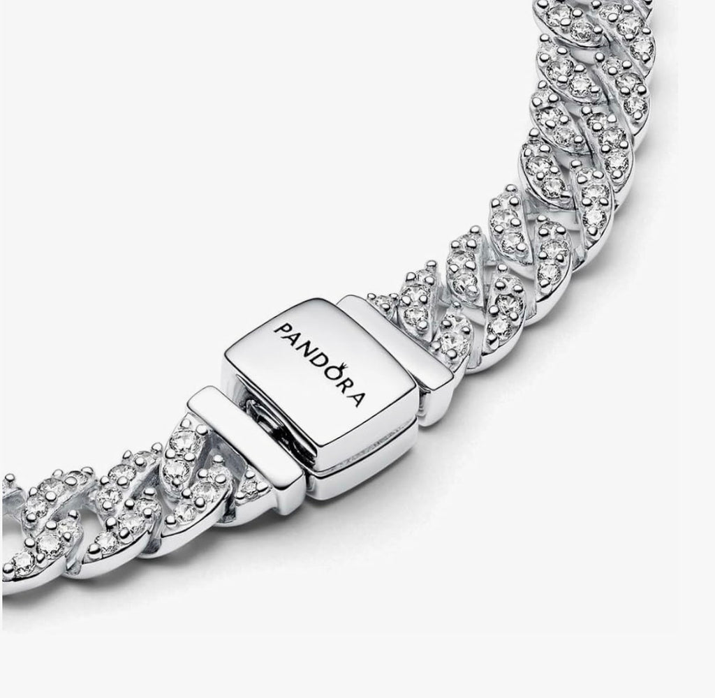 Diamond bracelet for valentine “PANDORA Timeless Pavé Cuban Chain Bracelet - Sterling Silver Bracelet with Cubic Zirconia - Jewelry for Women - Includes Gift Box”