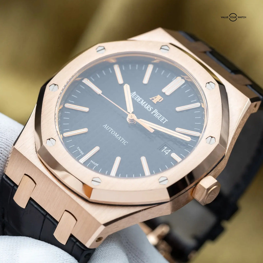 Audemars Piguet Royal Oak Selfwinding – 18K Pink Gold & Black Dial on Rubber strap