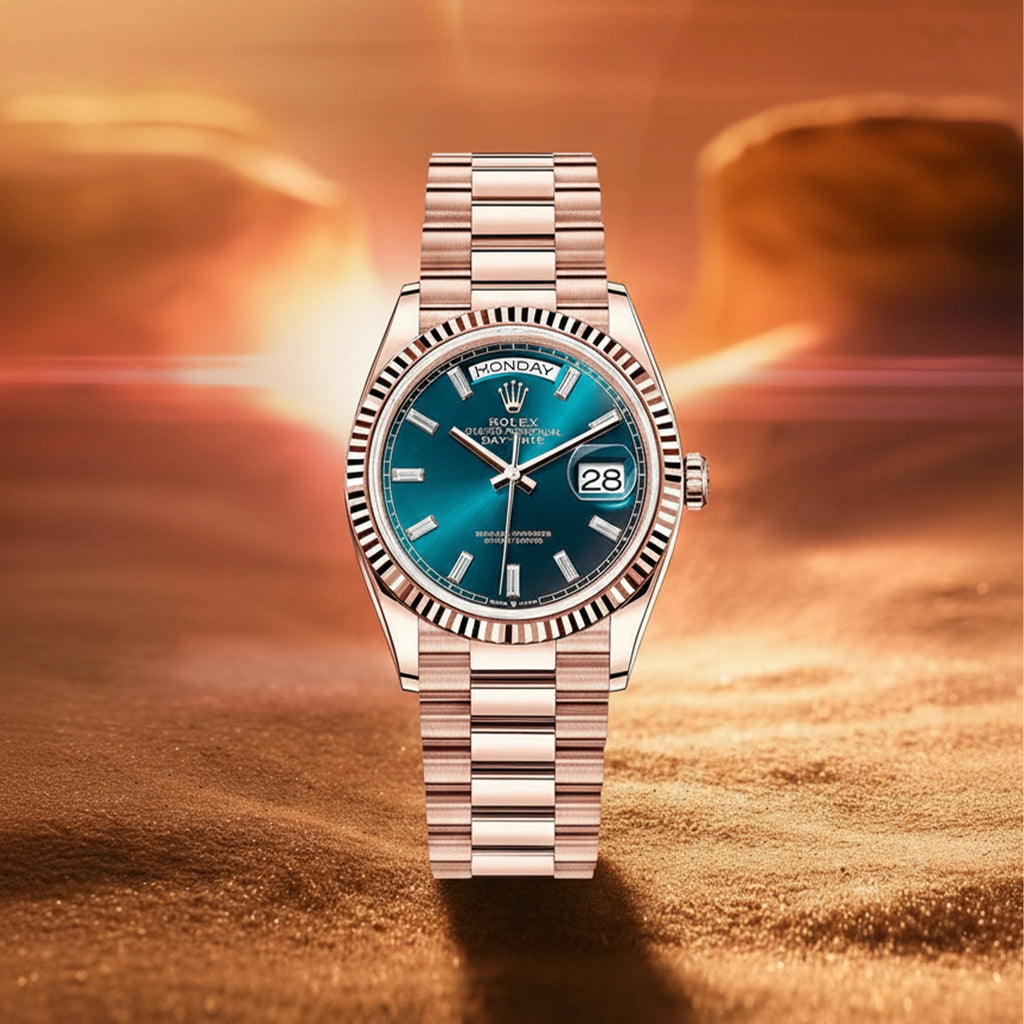 Rolex Oyster Perpetual Day-Date 40 – Green/Blue Dial with Baguette Diamonds