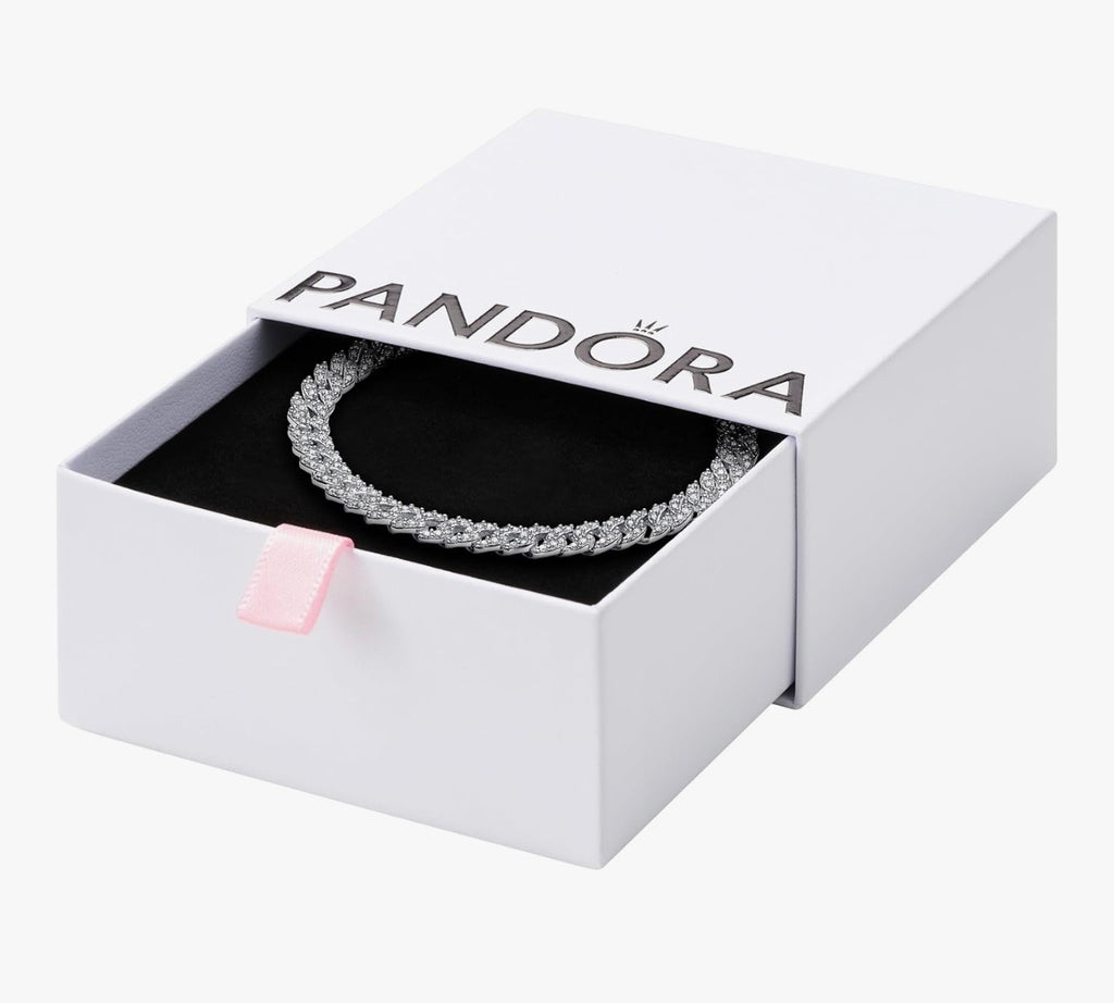 Diamond bracelet for valentine “PANDORA Timeless Pavé Cuban Chain Bracelet - Sterling Silver Bracelet with Cubic Zirconia - Jewelry for Women - Includes Gift Box”
