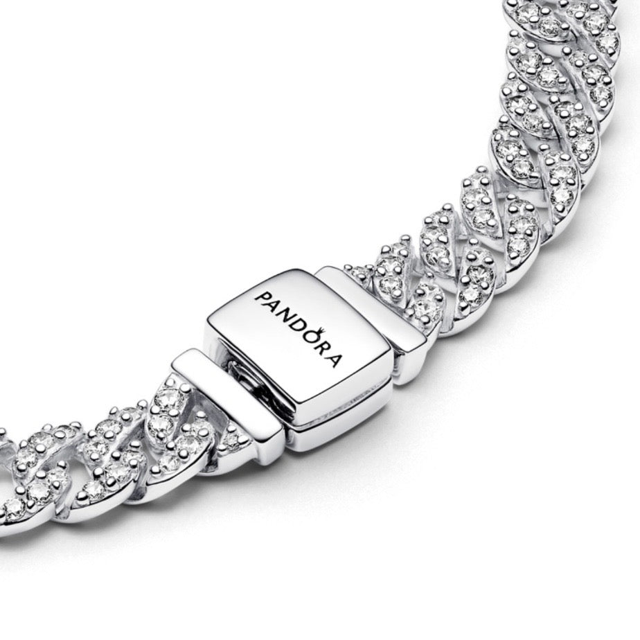 Diamond bracelet for valentine “PANDORA Timeless Pavé Cuban Chain Bracelet - Sterling Silver Bracelet with Cubic Zirconia - Jewelry for Women - Includes Gift Box”