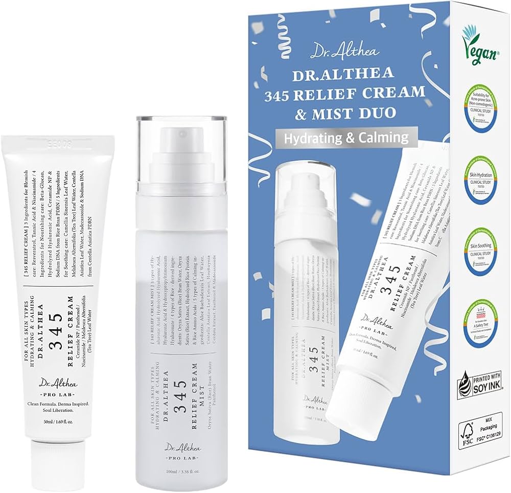 Dr.Althea 345 Relief Cream & Mist Duo | Soothing Recovery & Moisture for Sensitive Skin | Korean Vegan Skin Care Set for All Skin Types