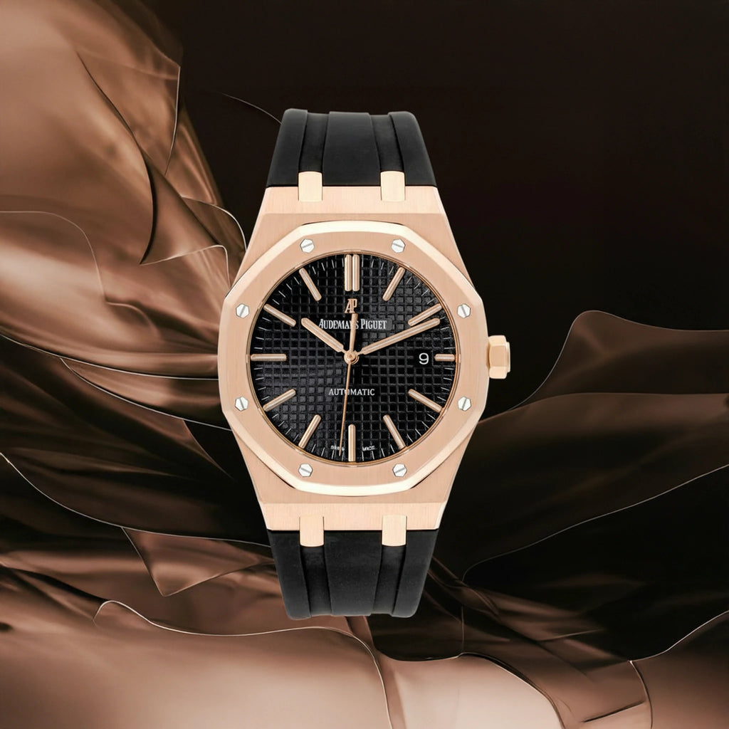 Audemars Piguet Royal Oak Selfwinding – 18K Pink Gold & Black Dial on Rubber strap