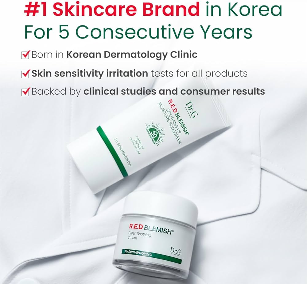 Dr. G R.E.D. Blemish Clear Soothing Cream - Calming Korean Moisturizer for Redness - Soothes Acne & Irritation - With Centella Asiatica - Long-Lasting Hydration - 2.36 fl oz