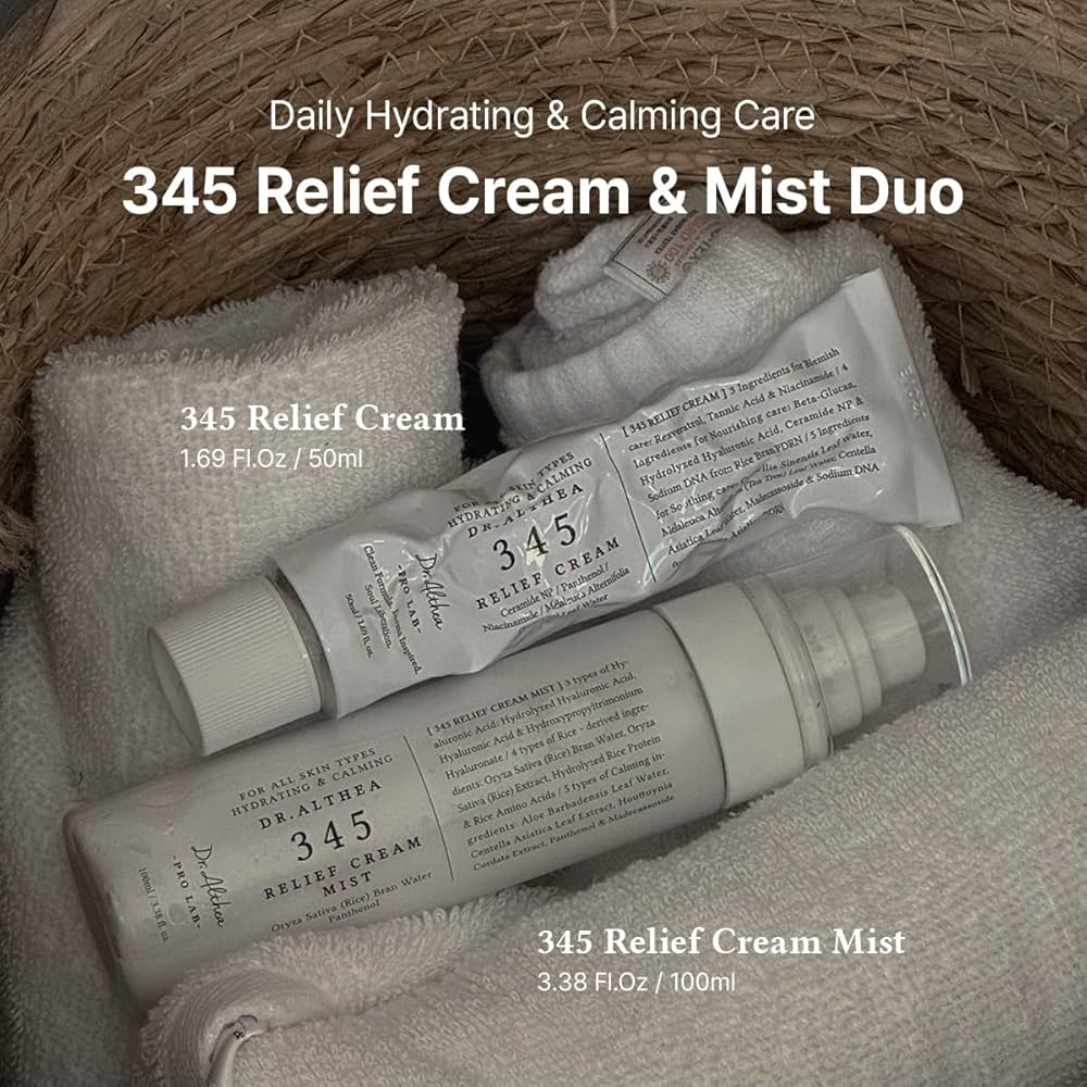 Dr.Althea 345 Relief Cream & Mist Duo | Soothing Recovery & Moisture for Sensitive Skin | Korean Vegan Skin Care Set for All Skin Types