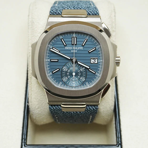Patek Philippe Nautilus Chronograph – White Gold “Denim” Strap