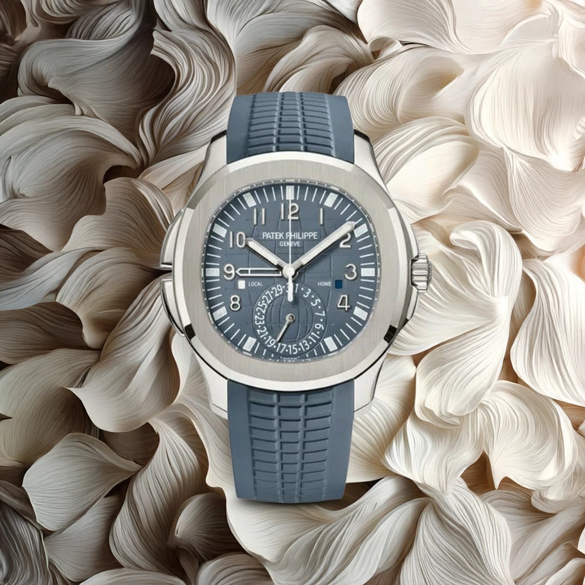 Patek Philippe Aquanaut Travel Time – White Gold Blue-Gray Dial
