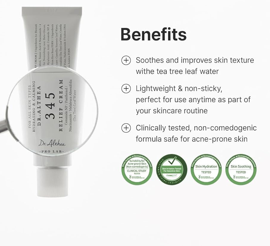 Dr.Althea 345 Relief Cream | Daily Face Moisturizer for Soothing Recovery and Blemish Care with PDRN & Niacinamide | Korean Vegan Skin Care for All Skin Types, 1.69
Fl Oz (Ver.2 - Pack of 1)*best seller