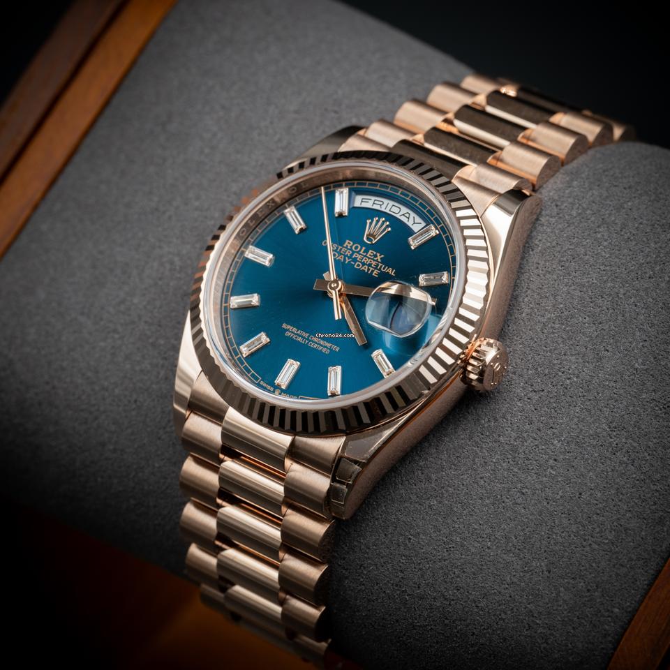 Rolex Oyster Perpetual Day-Date 40 – Green/Blue Dial with Baguette Diamonds