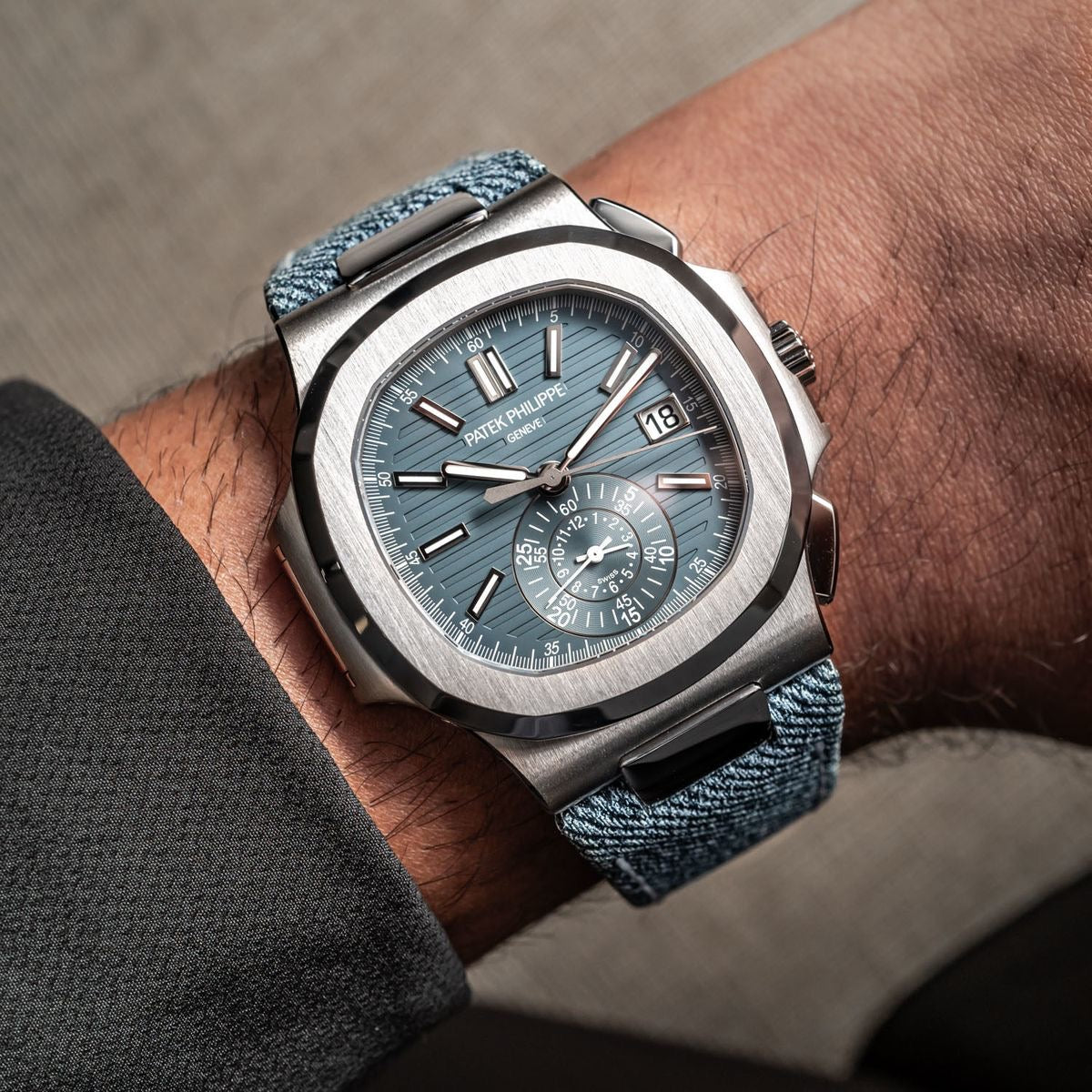 Patek Philippe Nautilus Chronograph – White Gold “Denim” Strap