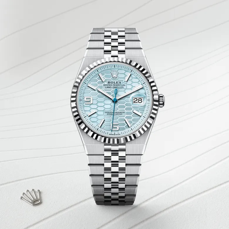 Oyster Perpetual Land-Dweller – Ice Blue Honeycomb Dial – Fluted Bezel