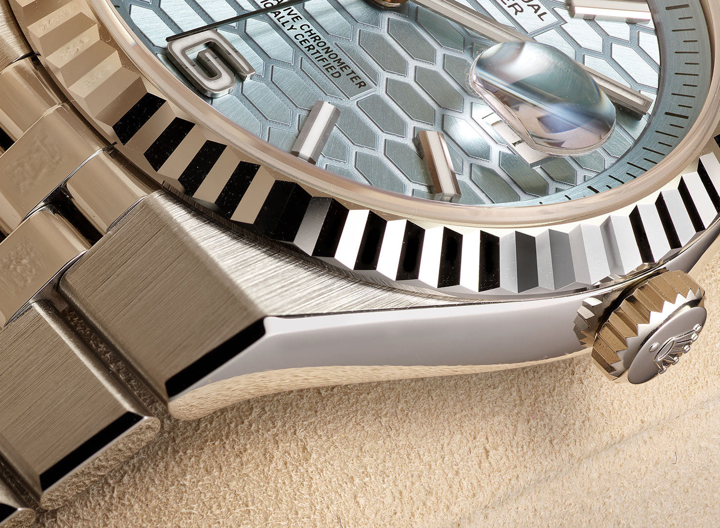 Oyster Perpetual Land-Dweller – Ice Blue Honeycomb Dial – Fluted Bezel